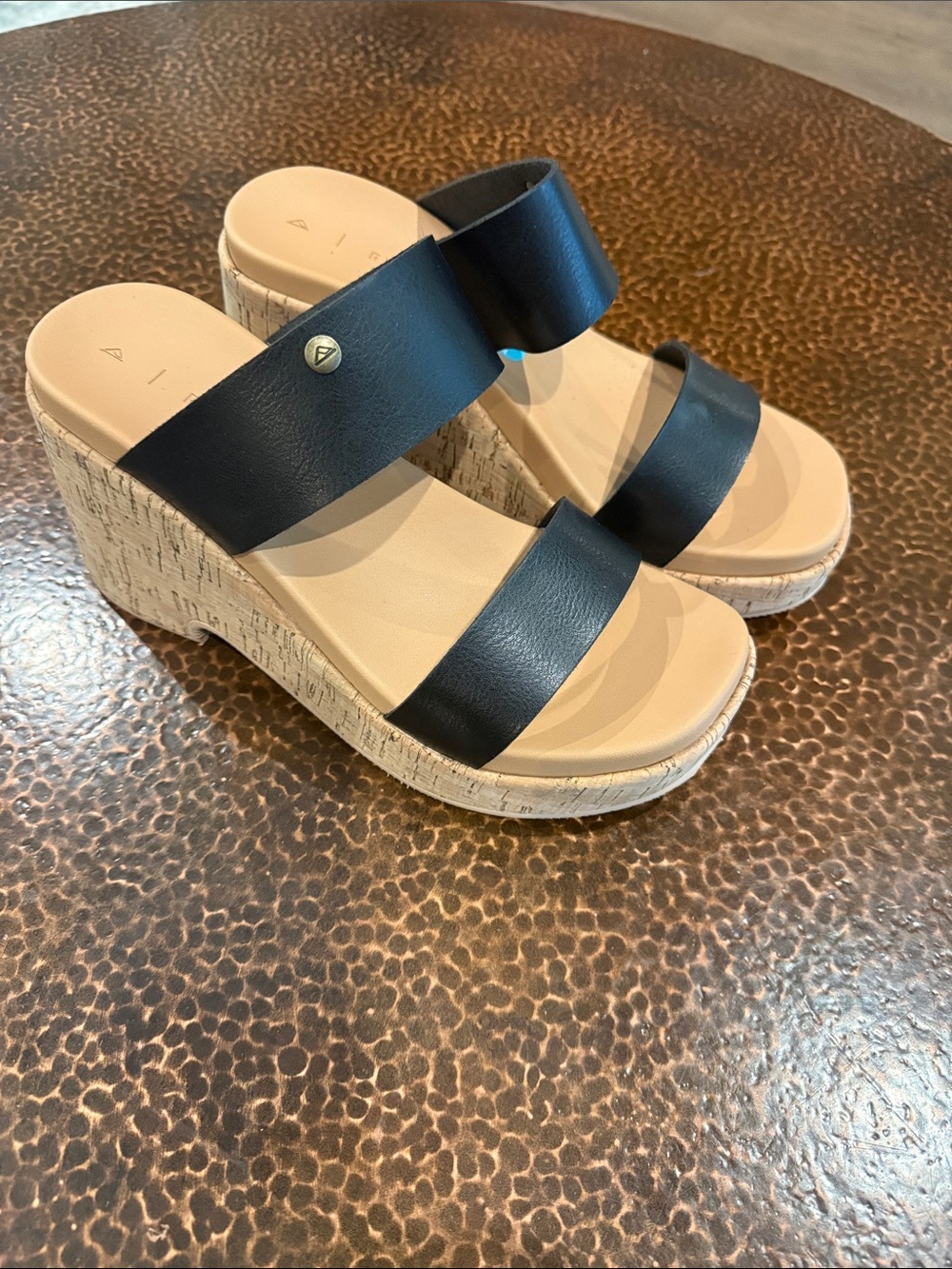 Reef Black Double-Strap Cork Wedge Sandals